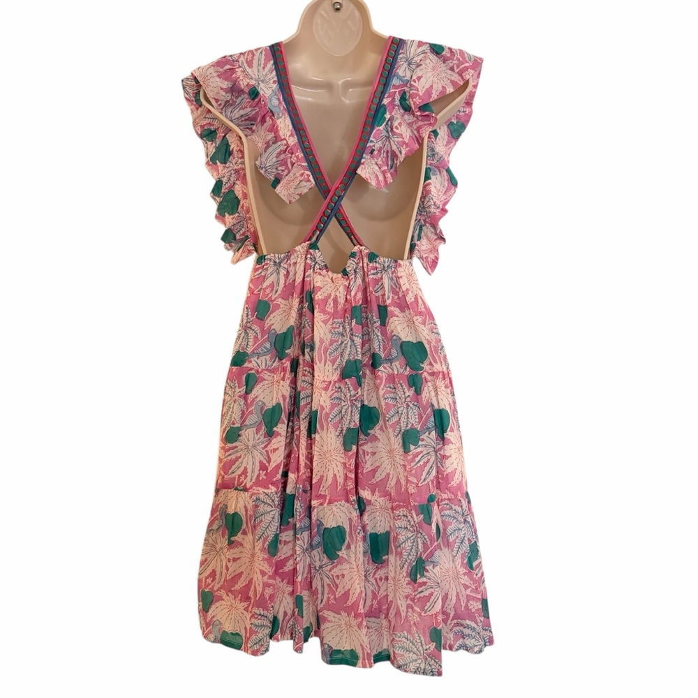 Oliphant Women’s Cayman Lilac Deep V Cross-back Floral Mini Dress Small NWT - Picture 2 of 11